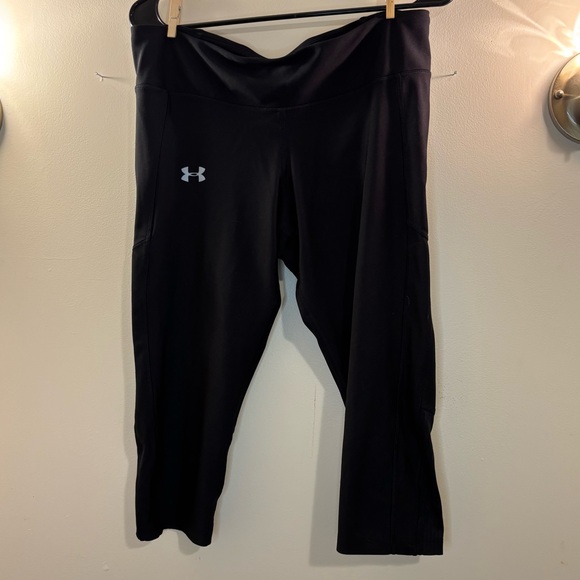 Under Armour Jet Black Active Leggings Size XL Women’s Workout Capris - Picture 1 of 6